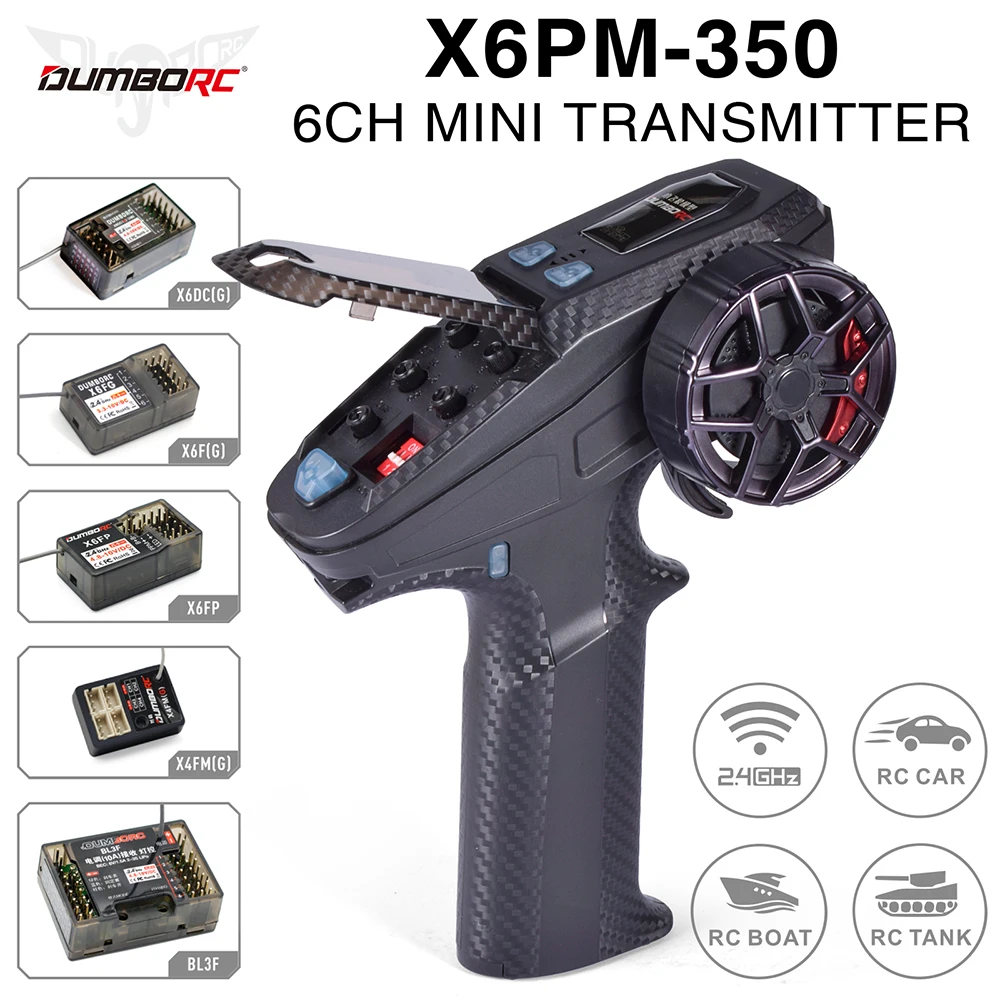 DumboRC-X6PM-350 Controlador remoto com receptor, 2.4G, 6CH, 6CH, X6FG, X6FP, BL3F, BL3FG, X4FM, carro RC, barco, tanque