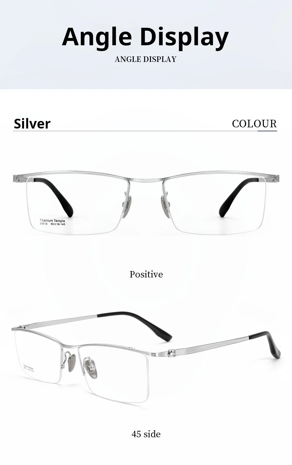 YIMARUILI Business-Halbrahmenbrille für Herren, ultraleicht, hochwertiges reines Titan, große Größe, einfacher quadratischer Brillenrahmen 20013 – Detail 8