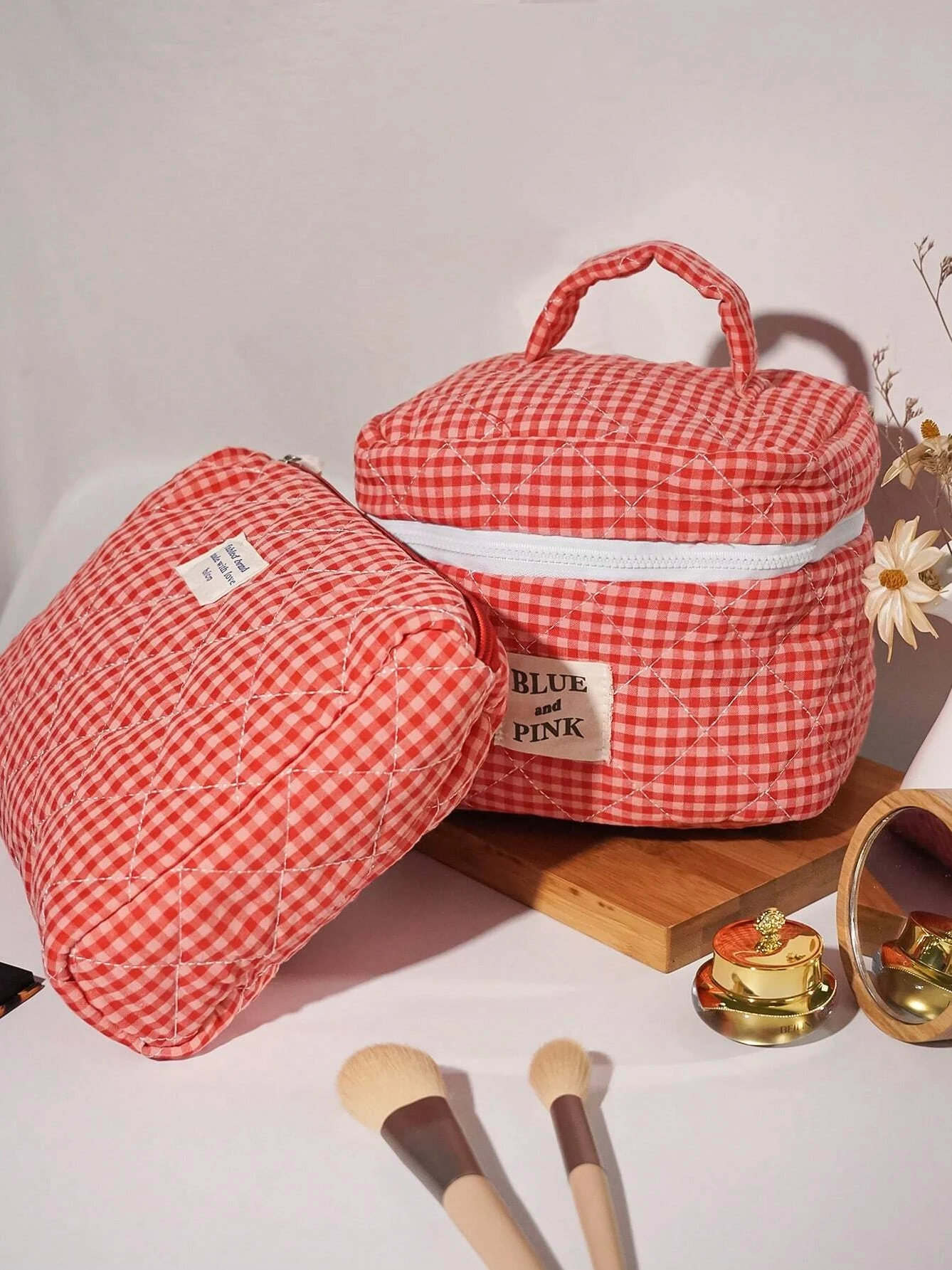 Plaid Makeup Bag Large Capacity Portable Cosmetic Bag For Women Girls Skincare Toiletry Bag Multifunctional Cute Wallet Pouch