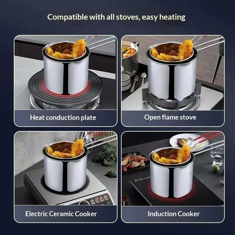 Stainless Steel Deep Fry Pot With Strainer Multifunctional Tempura Fried Chicken Kitchen Pan