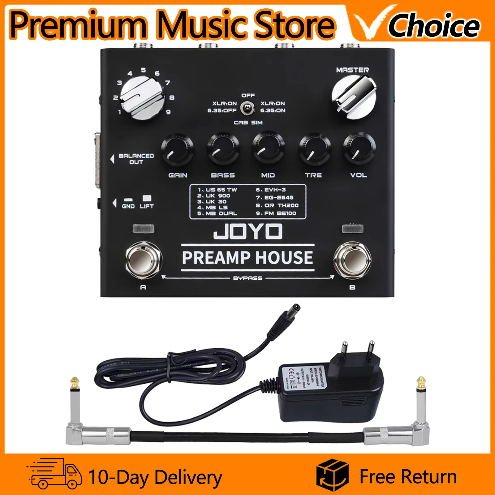 JOYO R-15 Electric Guitar Effect Pedal PREAMP HOUSE Pedal Dual Channel Cabinet Simulator Pedal Built-in 9 Amps' Preamps 18 Tones