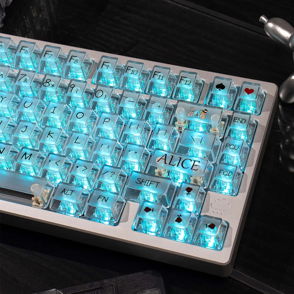 

Ice Crystal Transparent Keycap Silk Screen OEM Profile 131 Keys Big Font PC keycaps For Cherry MX Mechanical keyboard 84/96/104