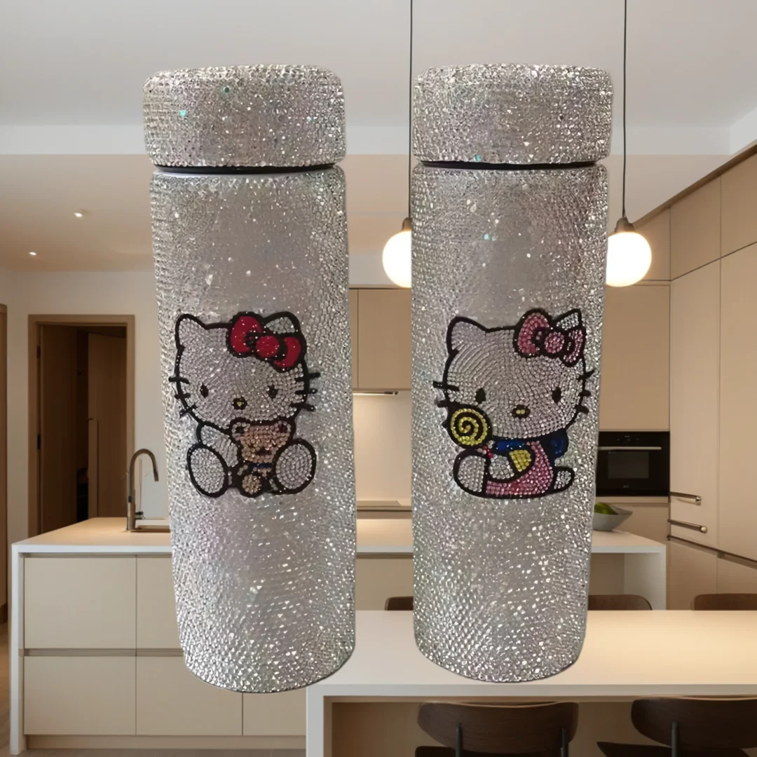 

Кружка-термос из нержавеющей стали со стразами на 17 унций — стильная портативная кружка Kitty с роскошным дизайном