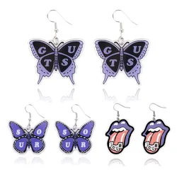 Olivia 𝑮𝑼𝑻𝑺 𝑺𝑶𝑼𝑹 Earrings Acrylic Purple Butterfly Earrings Dangle Olivia Concert Inspired Earrings Merch Accessories