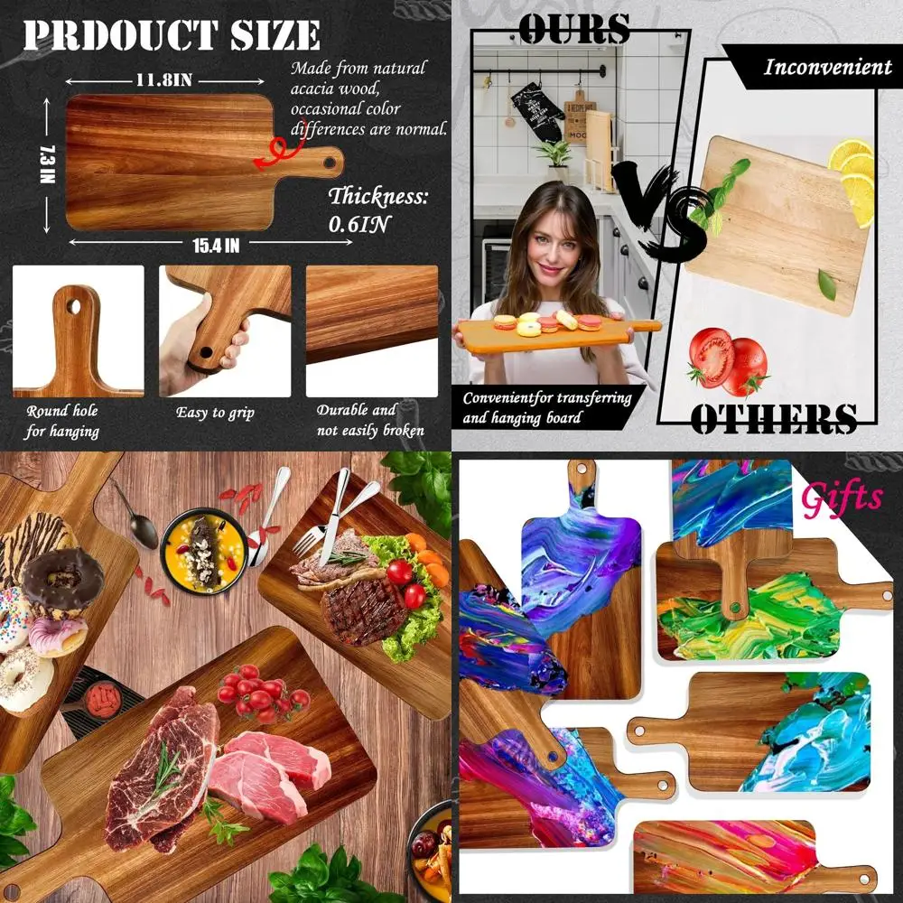 

Set of 10 Acacia Wood Chopping Boards with Handles, 15.4x7.3 Inches, Ideal for Kitchen Use - Pizza, Bread, Cheese, Charcuterie,