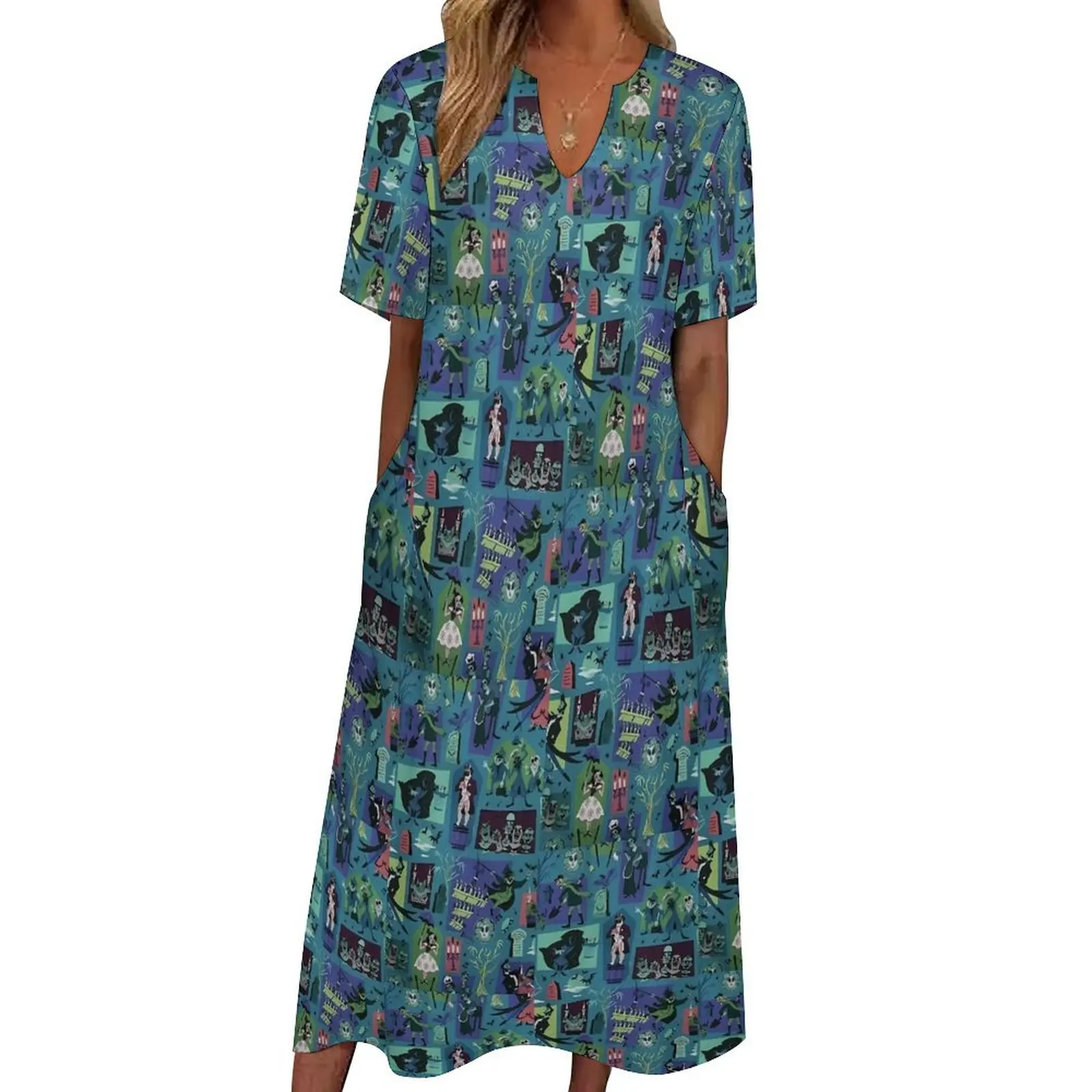 Haunted Mansion Dress Summer Halloween Grave Korean Fashion Boho Beach Long Dresses Women Pattern Elegant Maxi Dress 3XL 4XL 5XL