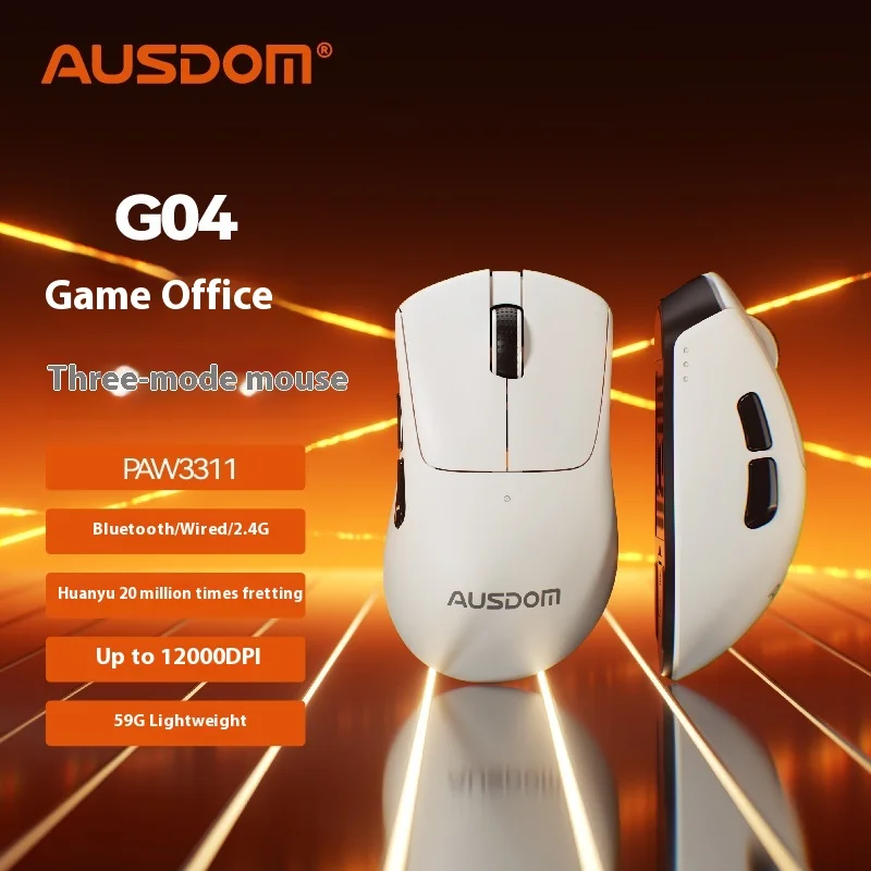 AUSDOM G04 Mouse Three Mode Lightweight Computer Accessories Wireless Bluetooth Mouse E-sports Game Office Custom Mouse Gifts