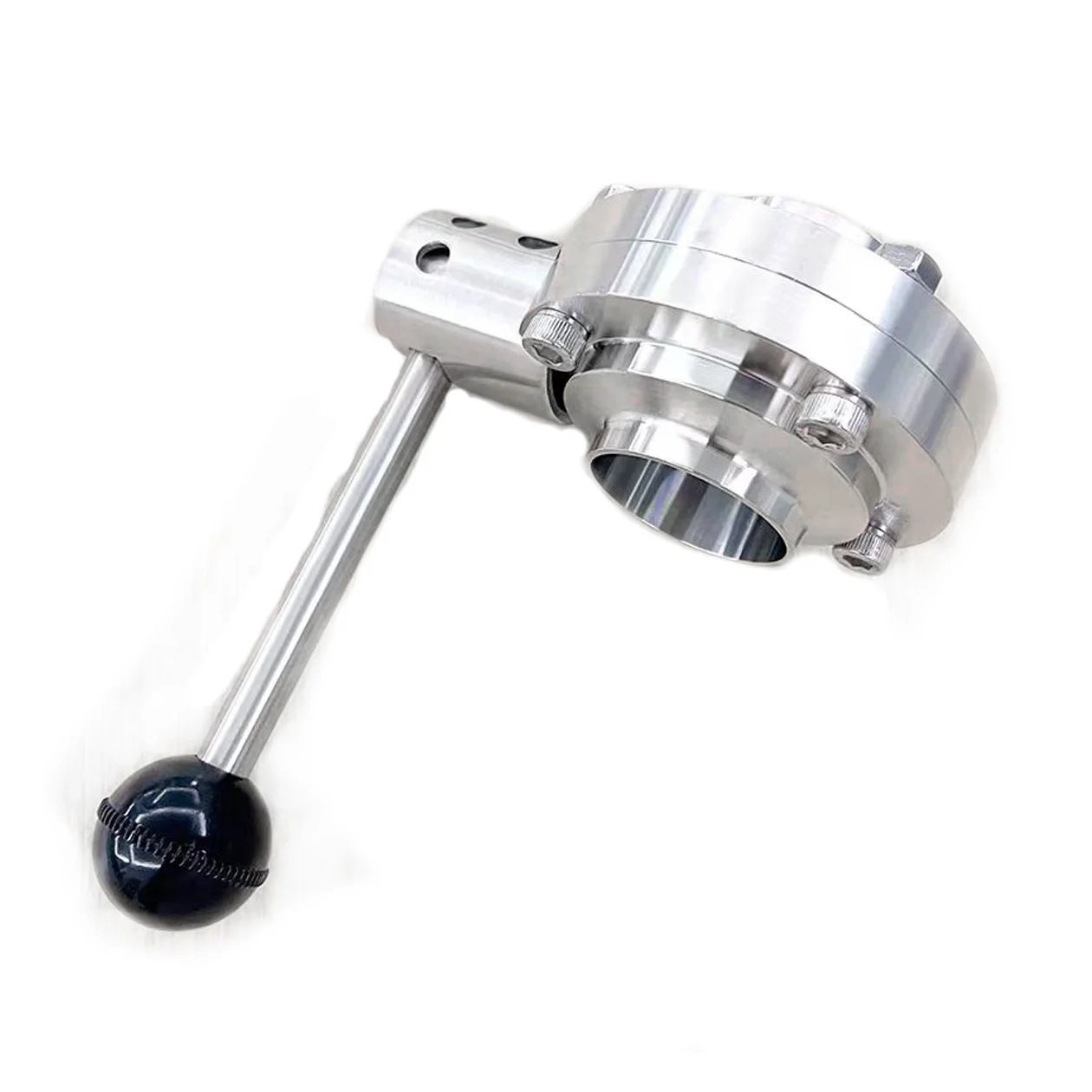 الفولاذ المقاوم للصدأ لحام صحي صمام فراشة يدوي الغذاء الصف النظافة صمام فراشة لحام