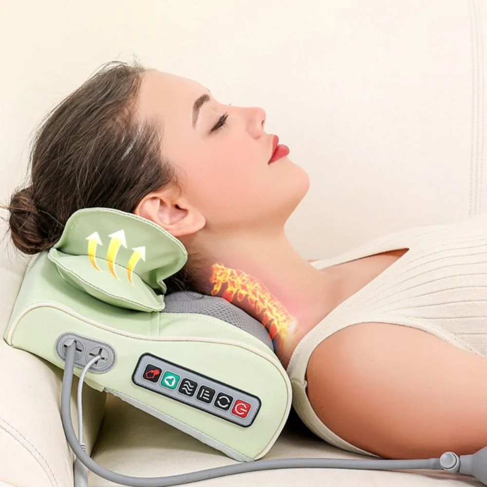 Air Compression Neck Massage Pillow Deep Tissue Built-in Heat Cervical Massager Simulated Human Massage Airbag Adjustment
