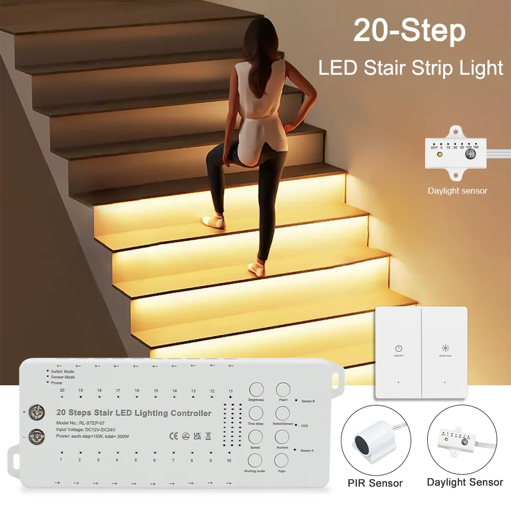 led stair strip light com sensor de movimento decoracao de iluminacao de escada 20 passos facil instalacao 01