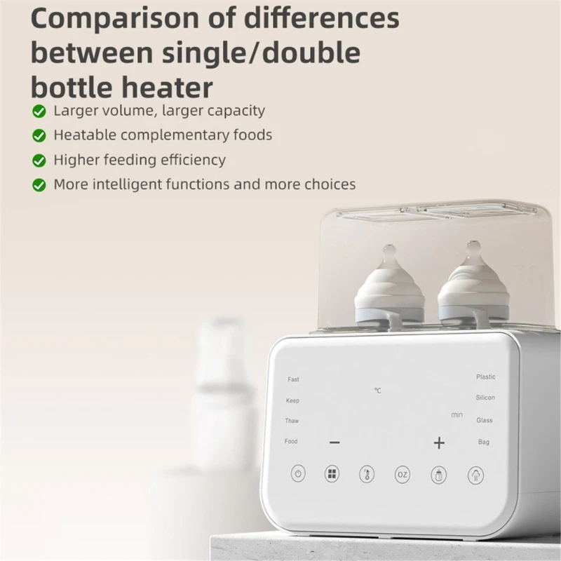 Baby Bottle Warmer for Two Bottles, Efficient Milk and Food Heating Device 280W 0.80L Large Capacity Bottle Heater