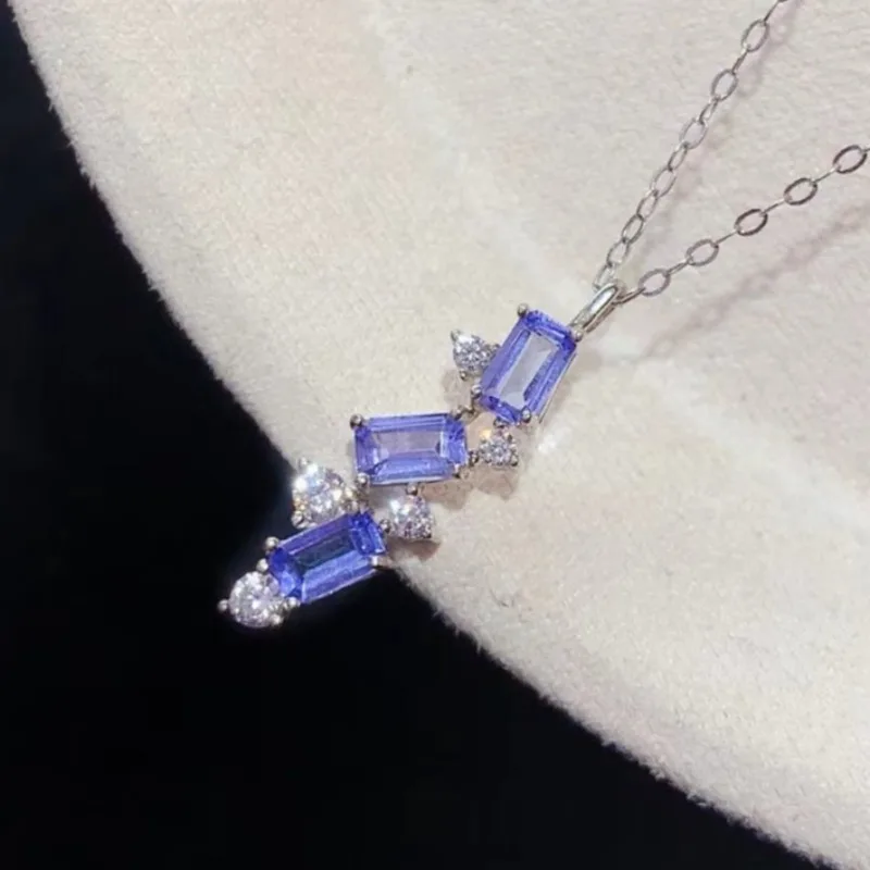 

925 silver designer pendant natural tanzanite pendant 3mm*5mm 1ct genuine tanzanite necklace with 18K gold plating