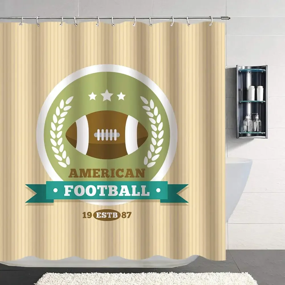 Rugby Football Shower Curtain Boys Children Teens Sport Theme Field Arena Shower Curtain Waterproof Fabric Screen Bathroom Decor