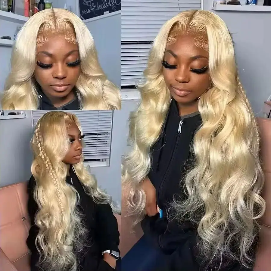 #613 Human Hair Wigs 200% High Density 36 Inches 13x6 13x4 HD Transparent Lace Frontal Wig 613 Blonde Honey Blonde Body Wave For Women Pre Plucked Brazilian Hair