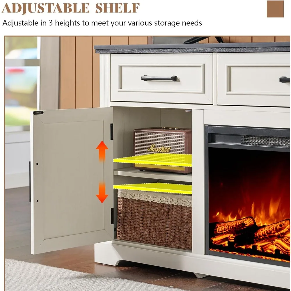 70 Suporte de TV com lareira de fazenda, mesa de centro de entretenimento com lareira elétrica de 30 '', console de TV