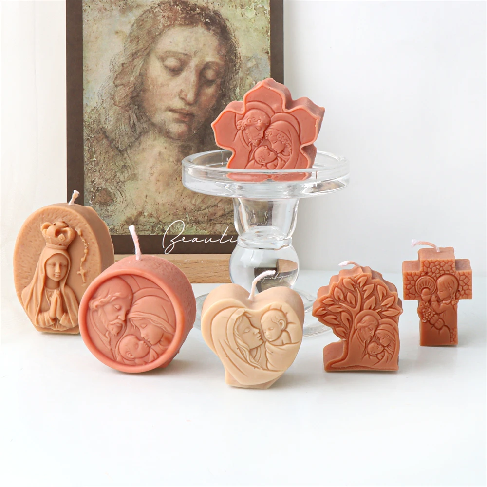 Mini Jezus i Dziewica Rodzina Silikonowa Forma do Świec DIY Rodzina Jezusów Ręcznie robione mydło Aromatyczne Świeczki Gipsowe Formy Kościół Wystrój domu