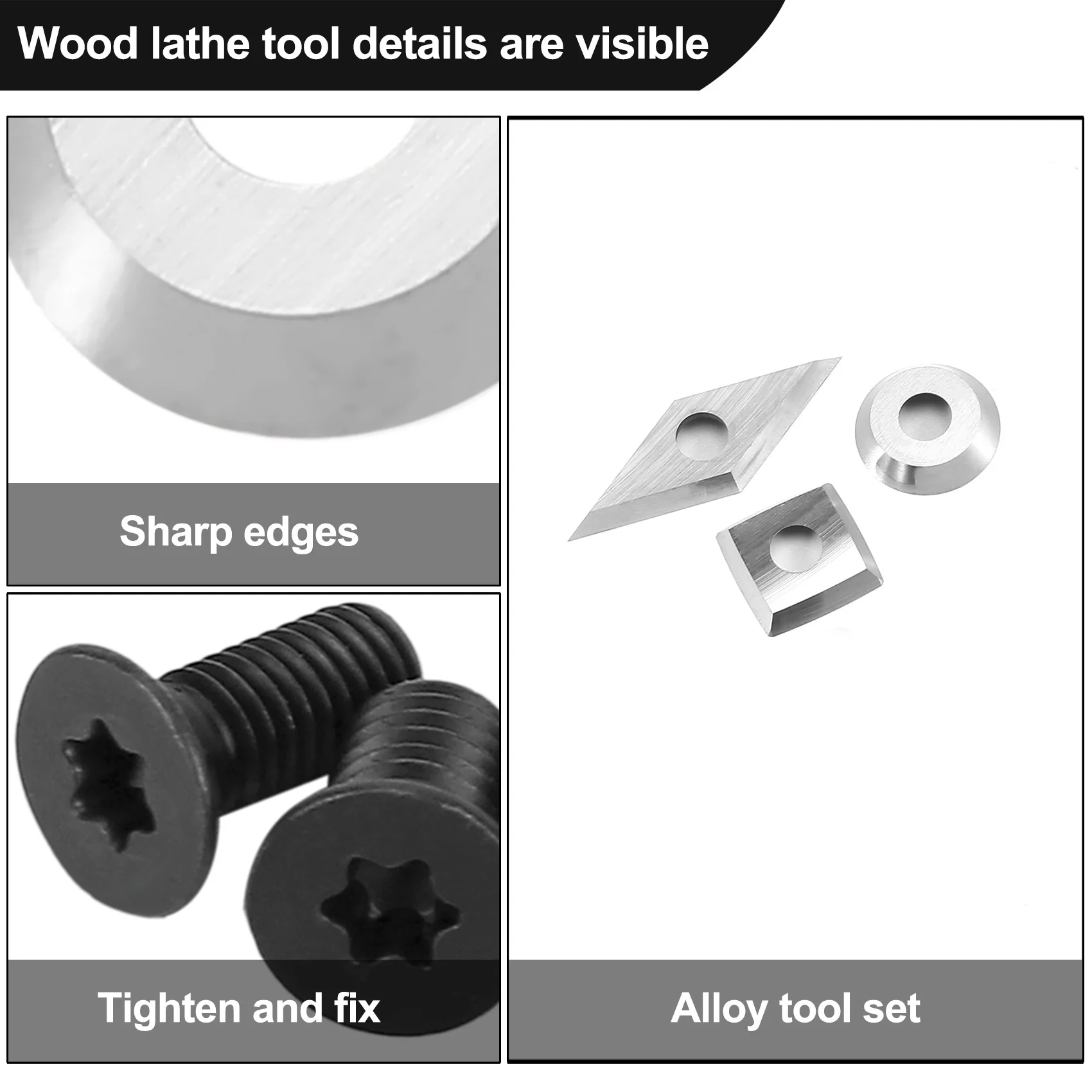 木材旋盤用タングステンカーバイドセット、旋盤ツール、半径付き11mm正方形、12mmラウンド、28x10mm、3個