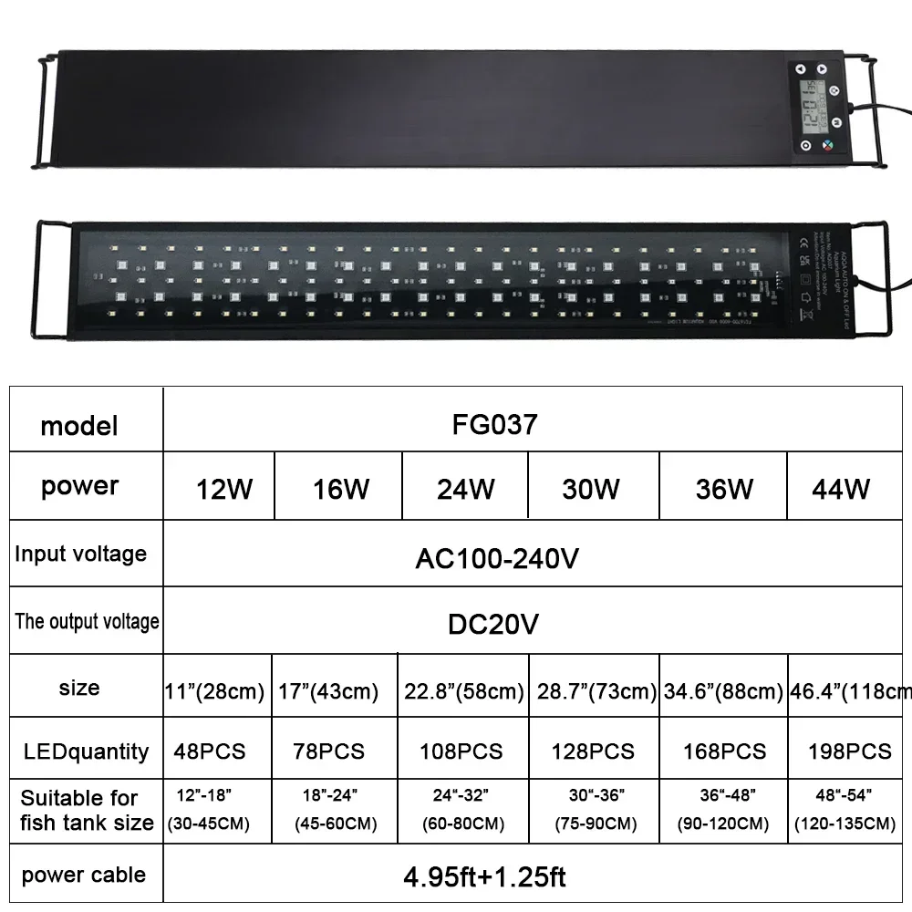 24/7 Lighting Aquarium LED Light full Spectrum Extendable Timer Adjustable Brightness Fish Tank Light Aquariums Decoration Lamp