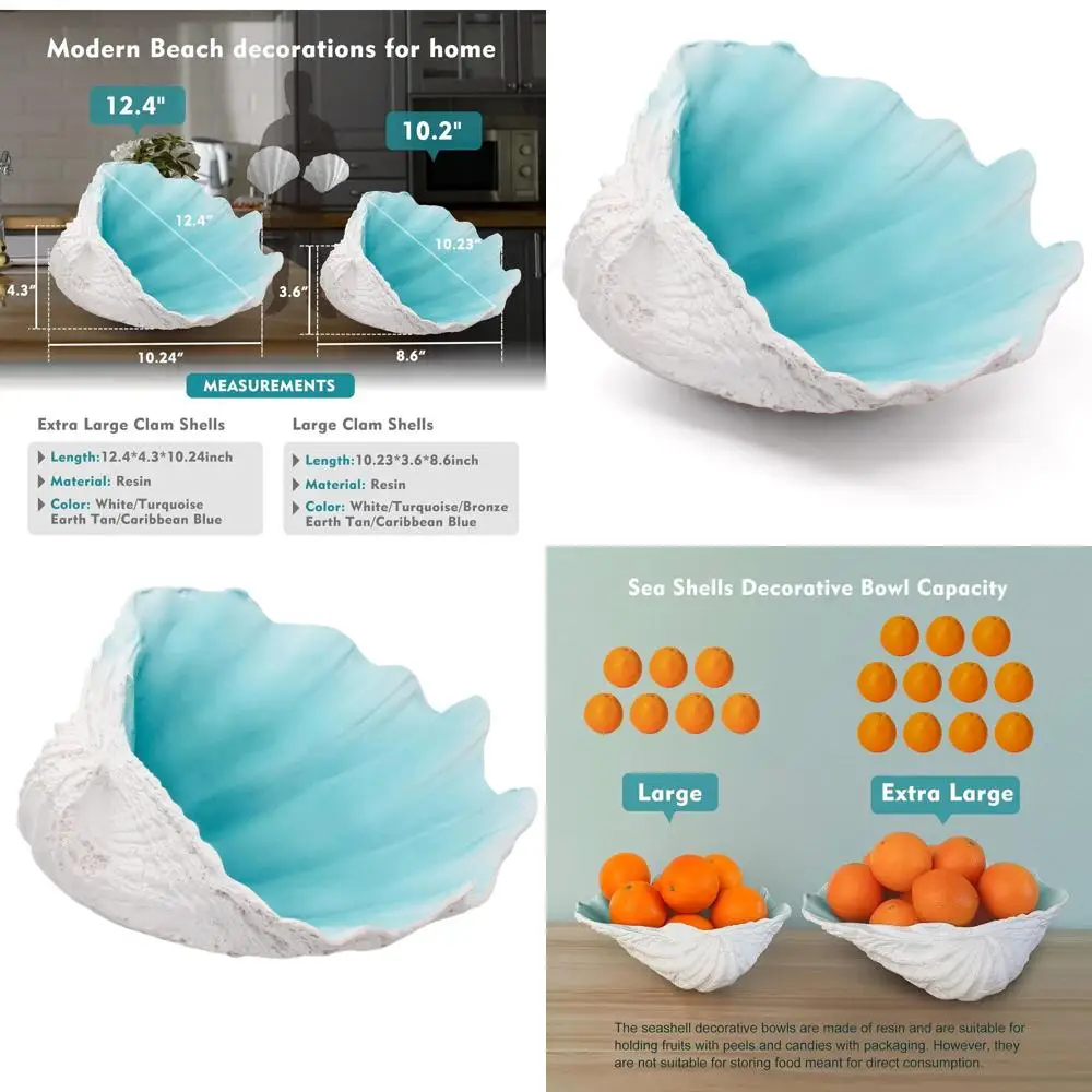 

Turquoise Sea Shell Decorative Bowl, 12.4 Large for Beach-Themed Table Centerpieces & Nautical Decor