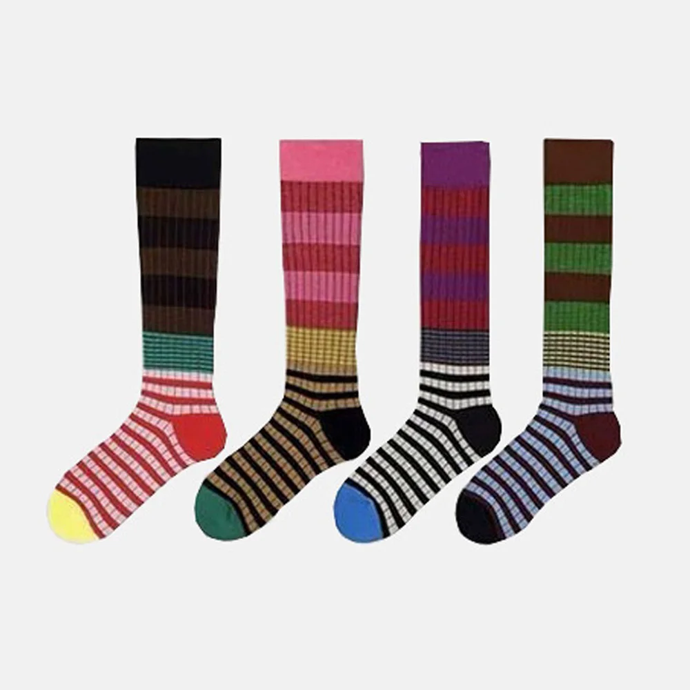 

1 Pair Korean Style Women's Calf Socks Fashion Rainbow Stripes Socks Outdoor Sport Cycling Vintage Harajuku Middle Tube Long