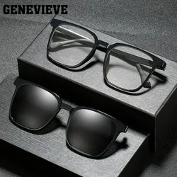 GENEVIEVE New Men's Magnetic Clip on Polarized Prescription Sun Glasses Men Night Vision Outdoor Driving Sunglasses UV400 2190