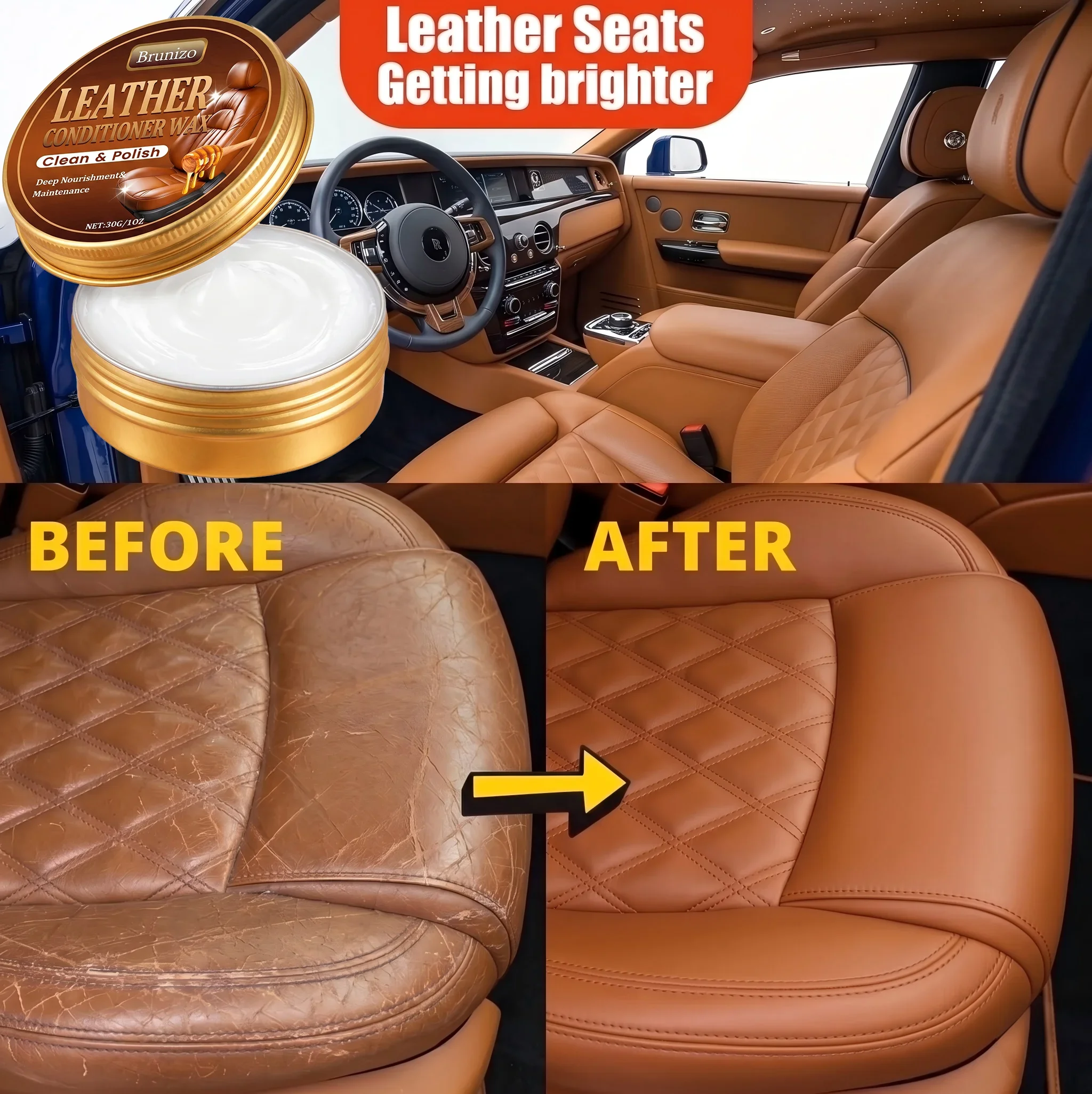 Car Interior Leather Repair Filler Cream Repair Cracks Scuffs Tears Renew Worn Leather for Car Seats Steering Wheel Care