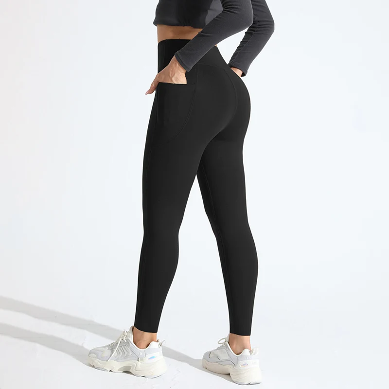 Pantalones de Yoga con bolsillo lateral para mujer, mallas deportivas de entrenamiento para Pilates adelgazantes con sensación desnuda, mallas gruesas de lana para invierno