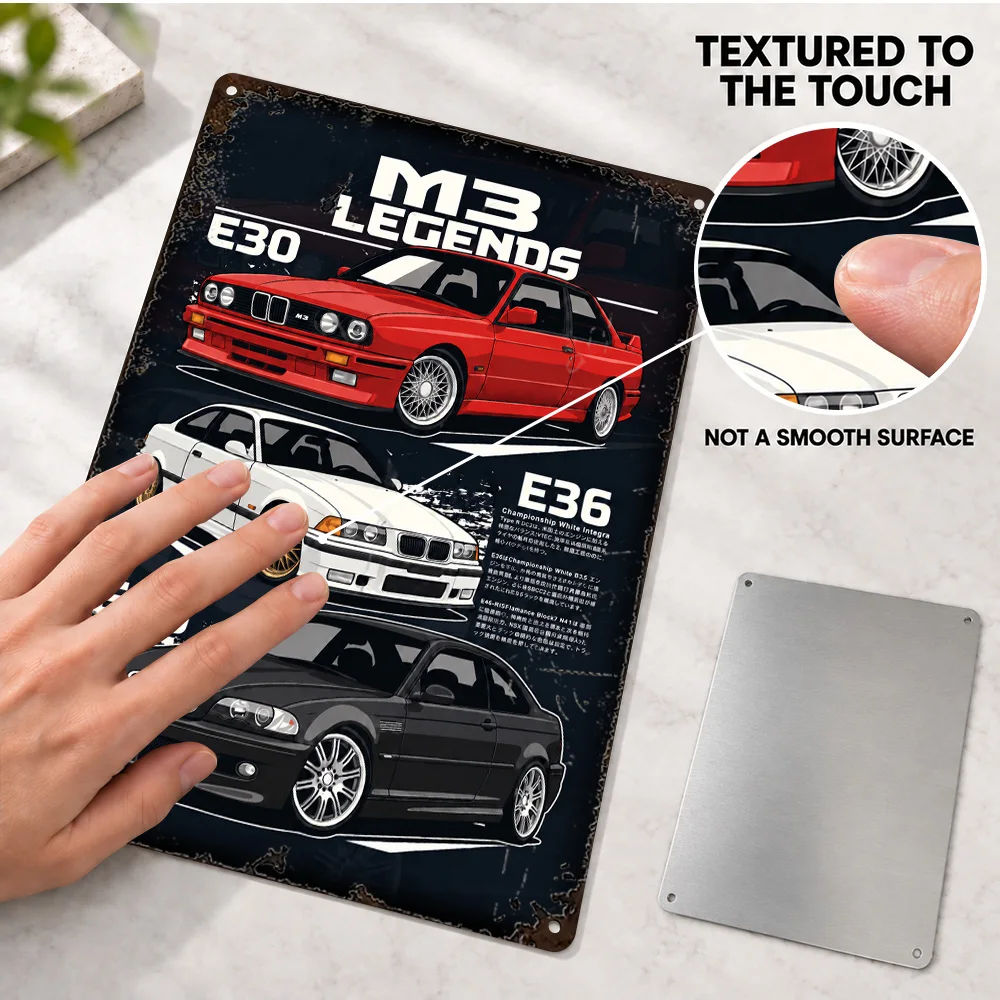 German M3 Legends Car Aluminum Poster Customized Metal Sign Technical Graphic Design Wall Art For Living Room Collector Gift