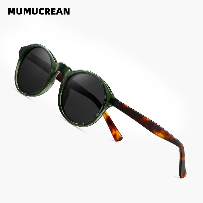 New polarized retro round frame acetate leg sunglasses 3+2 metal hinges retracts and retracts freely glasses