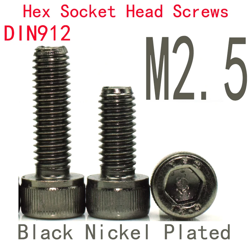 Grade 12.9 Alloy Steel M2.5 DIN912 Hex Socket Head Cap Screws, RC Model & Industrial Fasteners, Black Oxide Black Nickel Bright