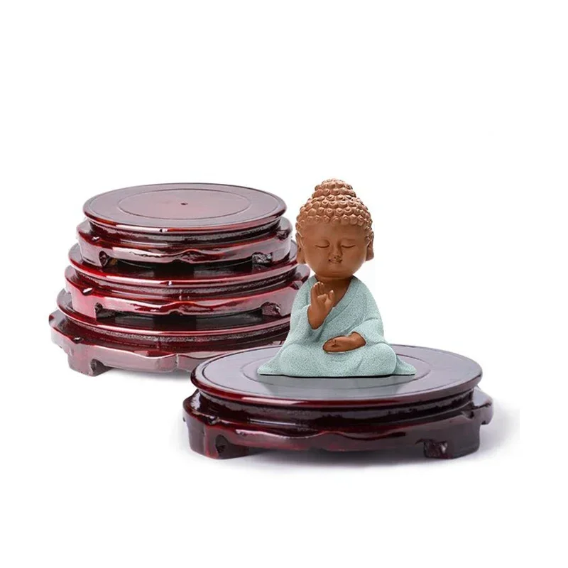10/12/14cm Diameter Wood Carving Round Stand Base Rotate Vase Base Stone Crafts Temple Teapot Home Decoration Zen Ornaments