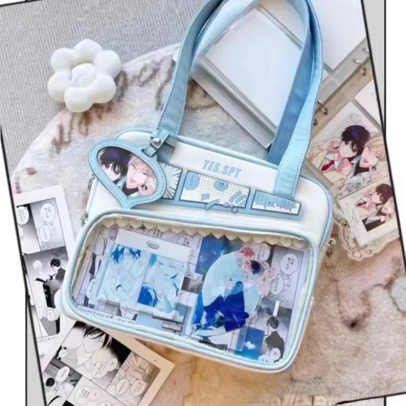 Y2k Graffiti Carktoon Ita Bag Japanese Style Kawaii Shoulder Crossbody Bags Fashion Transparent Front Pocket DIY Tote Handbags