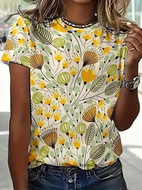 Mandala Floral 3D Print T-Shirts Women's Casual O-Neck Short Sleeve T Shirt Streetwear Harajuku Tees Y2k Tops Female Clothing