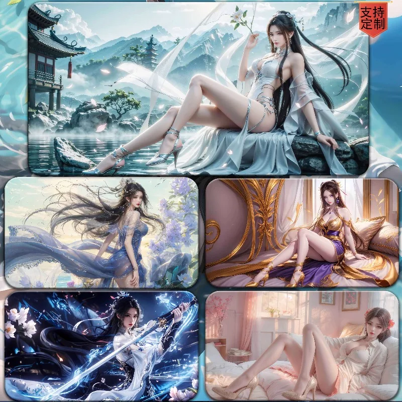 

Chinese beauty girl Gamer Computer Accessories KeyboardTable Mat Black Mousepad Gaming Laptop Desk Accessory Pc