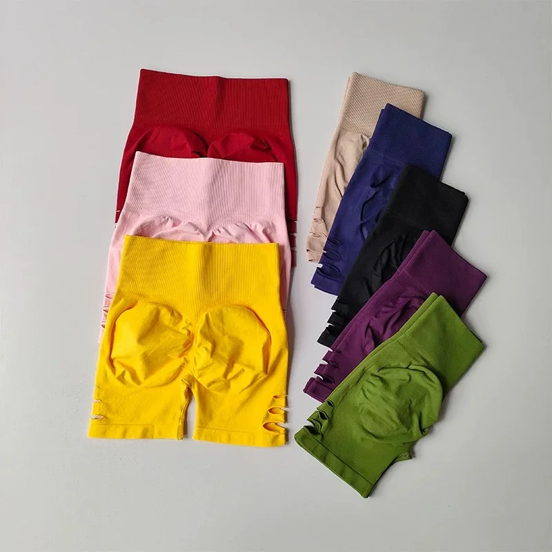 Peach Butt Workout Shorts Seamless Knitted Ripped Women's Quick-Dry Three-Quarter High-Waist Yoga Pants