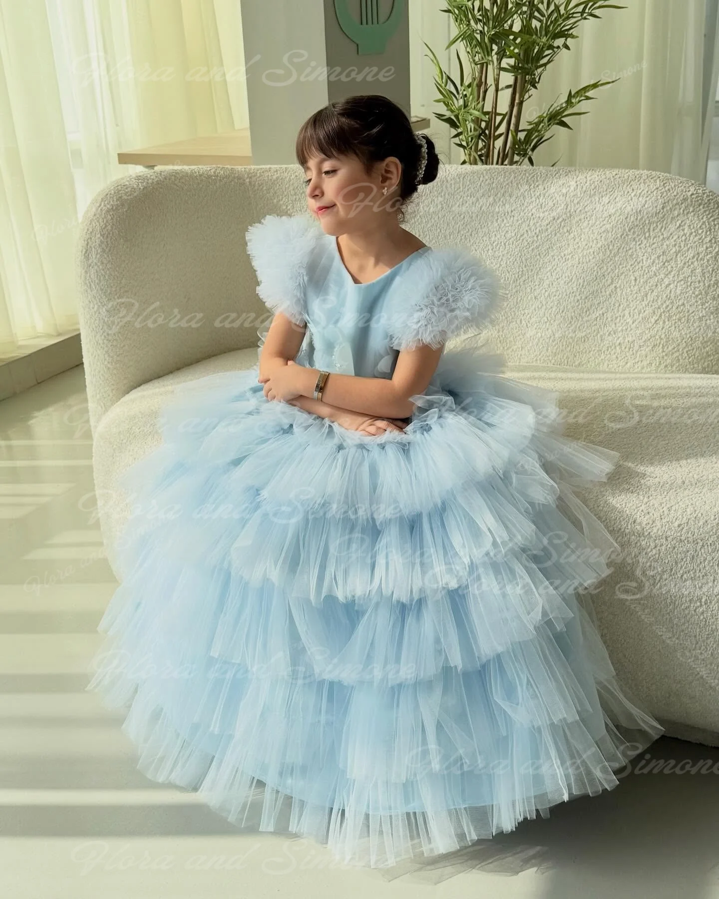 Customized Elegant Chiffon Short sleeves Flower Girl Dresses For Wedding Ceremonies Dance Performance Holiday Celebrations