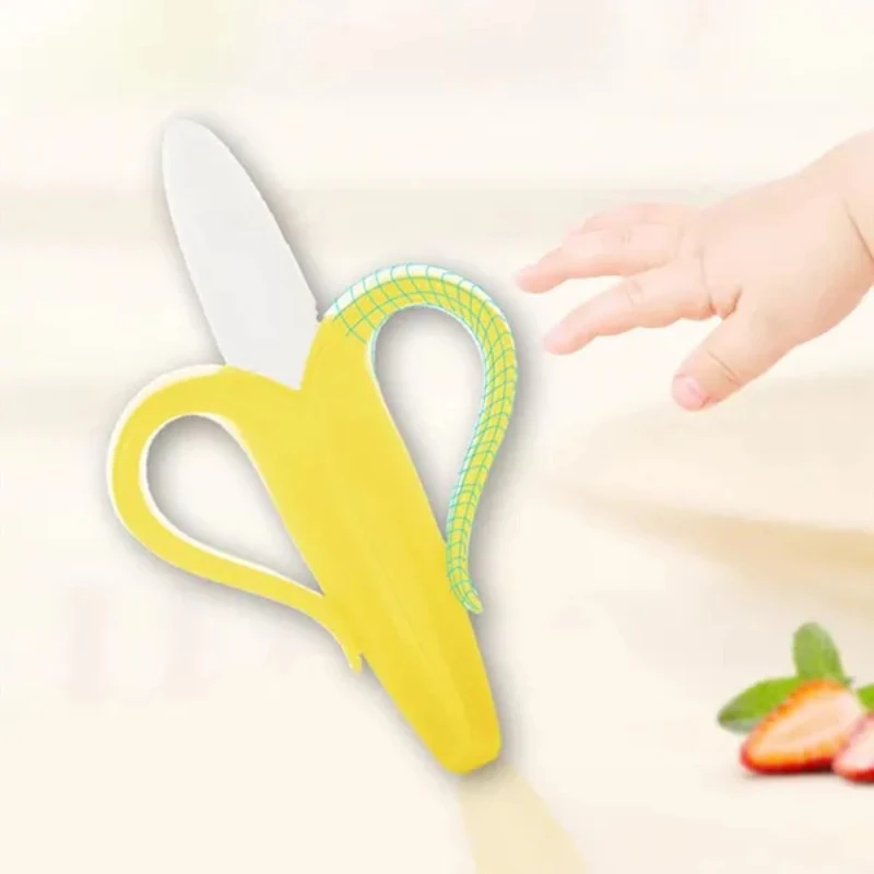 High Quality And Environmentally Safe Baby Teether Teething Ring Banana Silicone Toothbrush