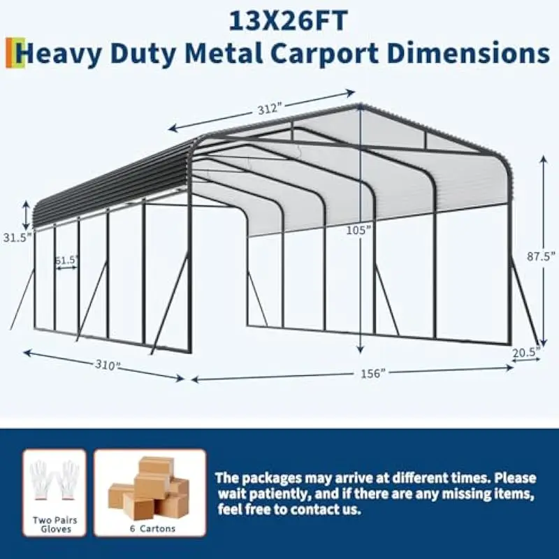 13x26 FT Industrial-Grade Steel Shelter with 110° Sloped Galvanized Roof • Wind-Rated 100 MPH • Snow Load 35 PSF • All-Terrain A