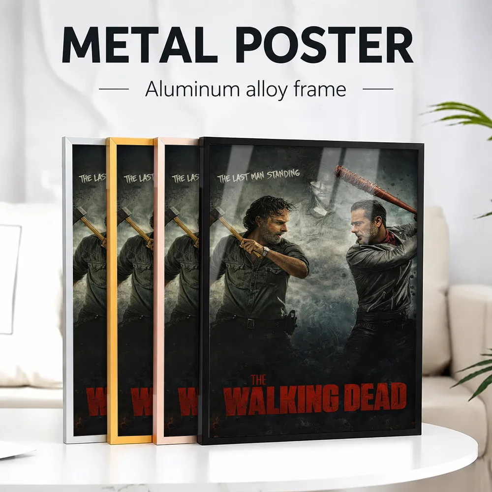 The Walking Dead Rick Vs Negan Framed Metal Print Customized Photo Cinematic Graphic Style Wall Art For Bedroom Film Buff Gift