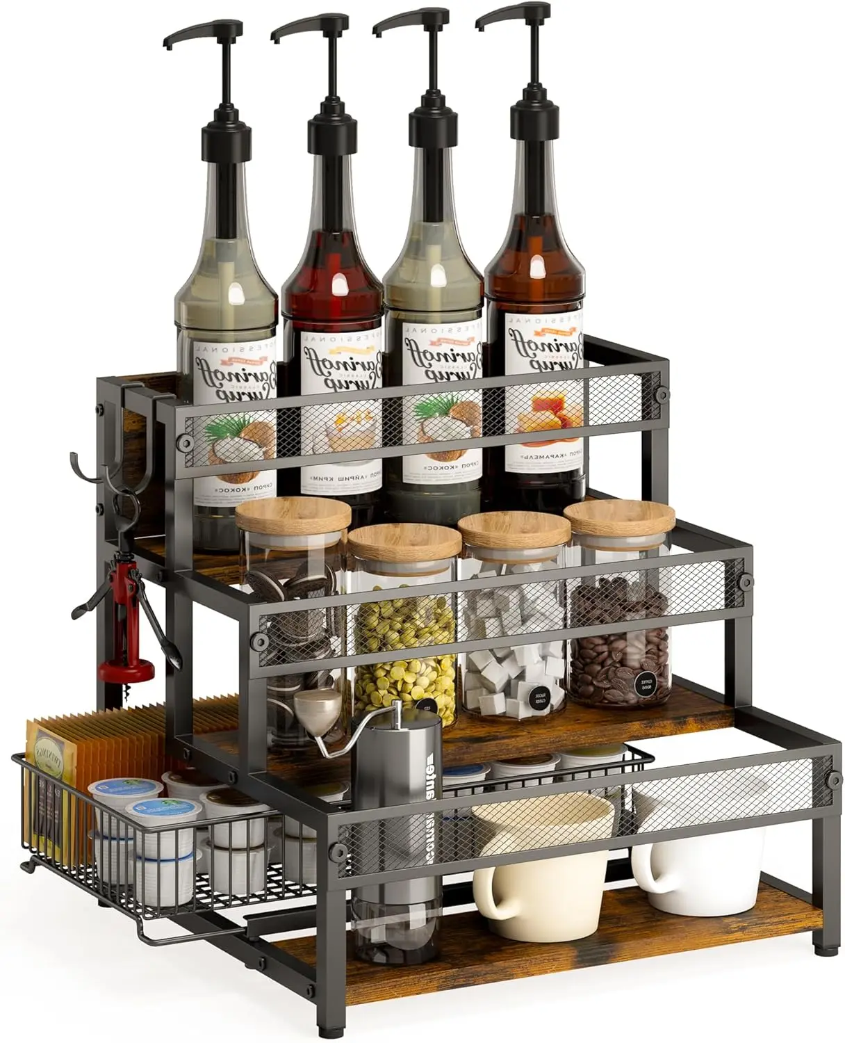 

3-Tier Coffee Syrup Rack, 12-Bottle Organizer for Kitchen Countertop or Cabinet