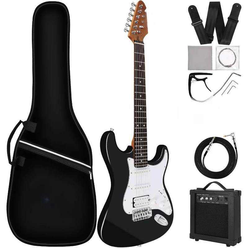 Electric Guitar 39 inch Full Beginner Starter kit Full Size with 10w Amp, Package All Accessories, Strings,  Tremolo Bar