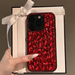 Bling Sexy Red Water Drop Crystal Phone Cover For iPhone 17 16 15 14 Pro Max 13 12 11 Plus DIY Full Rhinestone Clear Case
