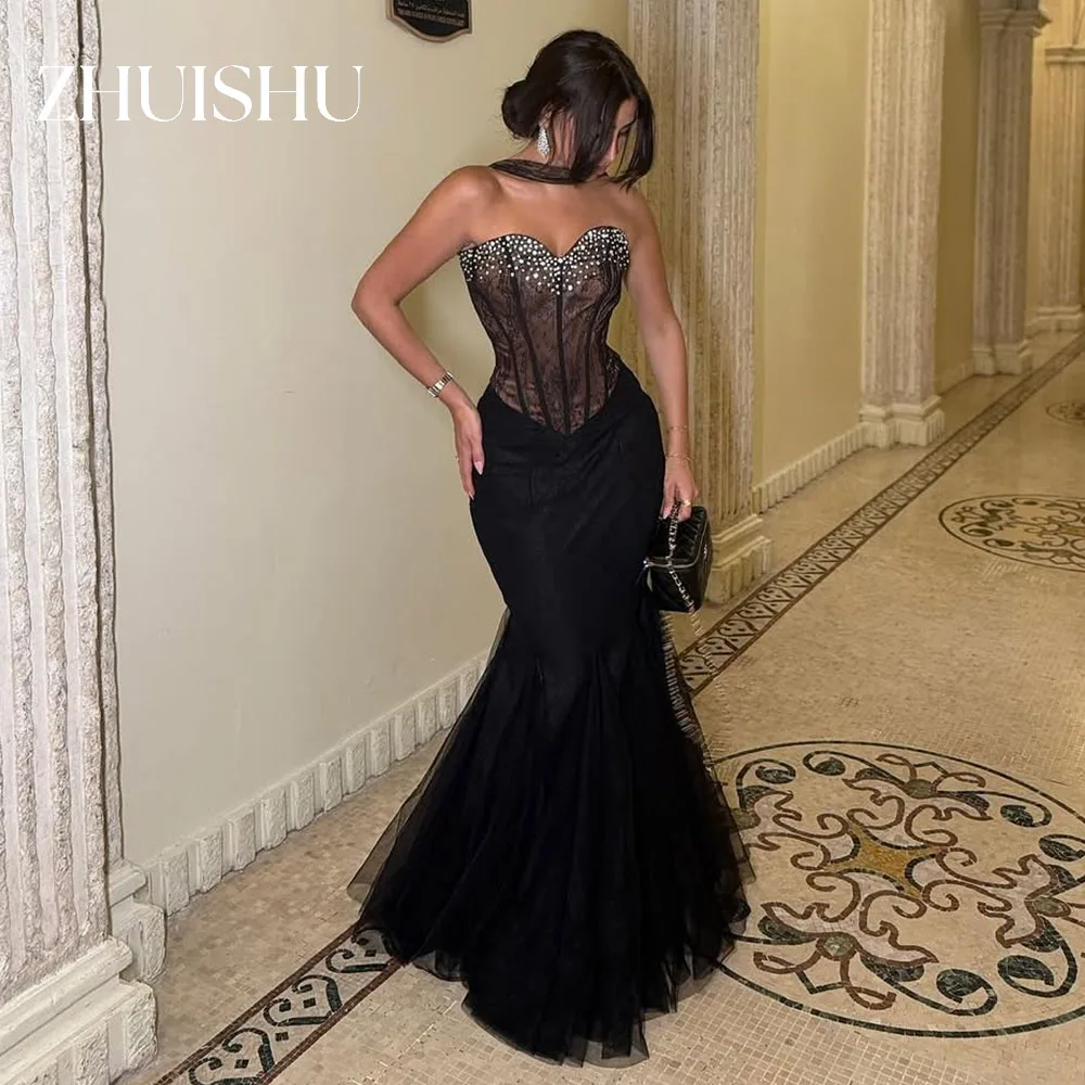 

ZHUISHU Mermaid Saudi Women Evening Gown Sweetheart Strapless Beading Prom Party Dresses Customized Corset Back Formal Event