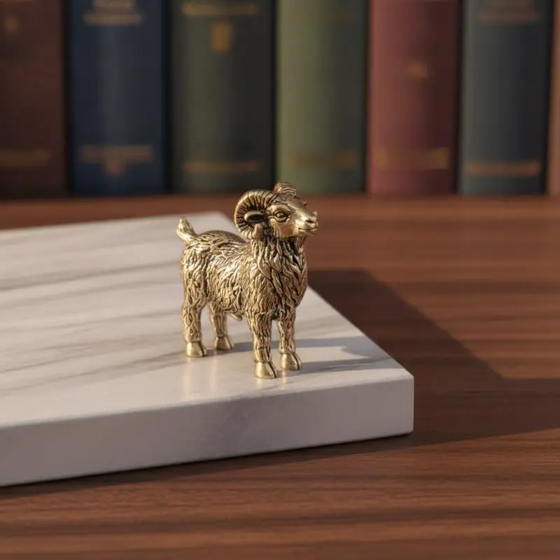 Animal Ram Retro Goat Miniatures Figurines Brass Small Statue Desktop Ornaments Vintage Home Decorations Crafts Accessories