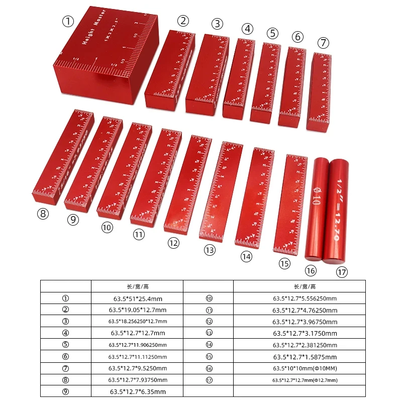 Imagem -03 - Carpintaria Setup Blocks Grupo Precision Alumínio Barras para Router e Table Saw Setup Blocks Acessórios 17 Pcs