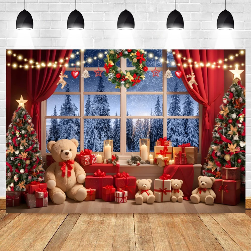 Christmas Fireplace Background for Photography Xmas Tree Wreath Gifts Interior Room Kids Family Party Decor Backdrop Photo Props