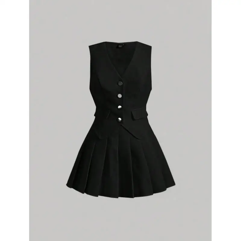 

Cross-Border New Detail 25957 Vest Skirt Front Flap Button B Casual Sport Suit Seven Sve Autumn Season No Brand