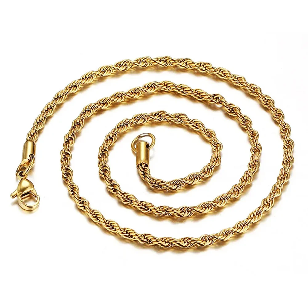 Neue Punk Twisted Seil Kette Halskette Großhandel 3mm Gold Farbe Edelstahl Ketten für Frauen Männer Hip Hop Rock Schmuck Geschenk