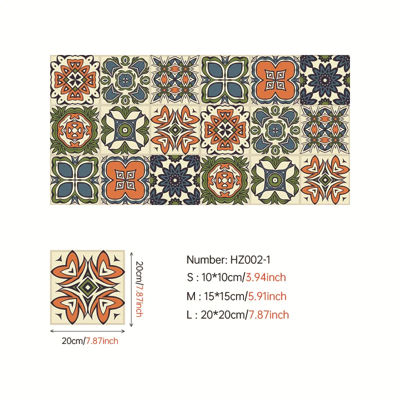 European Vintage Floral Self-Adhesive Wall Panels 18-Pcs -PVC Waterproof Oil-Proof for Kitchen Bathroom Tiles Refinishing Modern