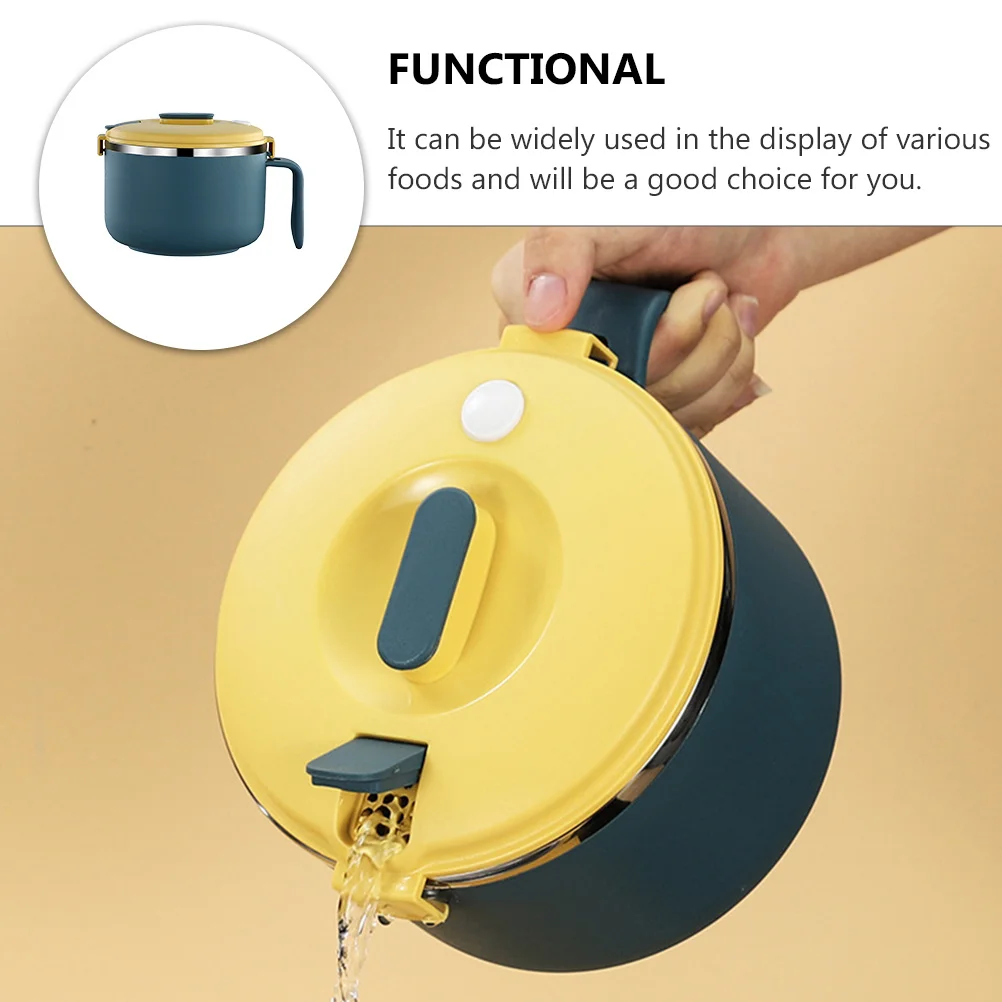 

1pc Stainless Steel Noodle Bowl With Lid Round Smooth Kitchen Tableware Easy Clean Food Container Rice Salad Dessert Office Use